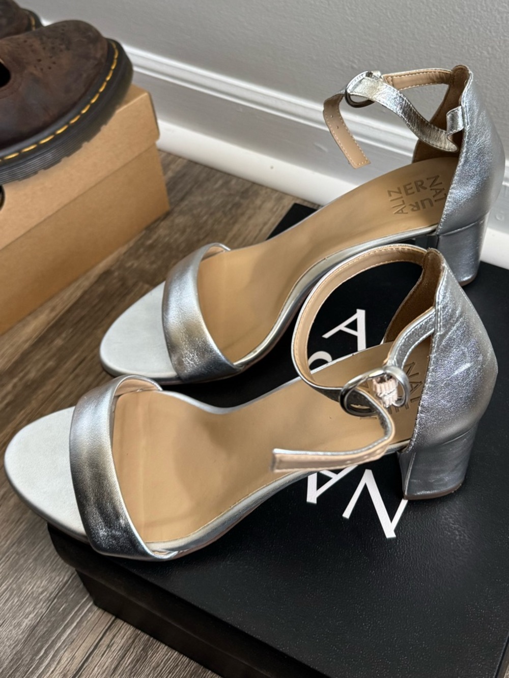 Naturalizer Metallic Silver Ankle-Strap Heels - Picture 2 of 6